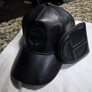 Telfar Black Leather Cap and Wallet Set